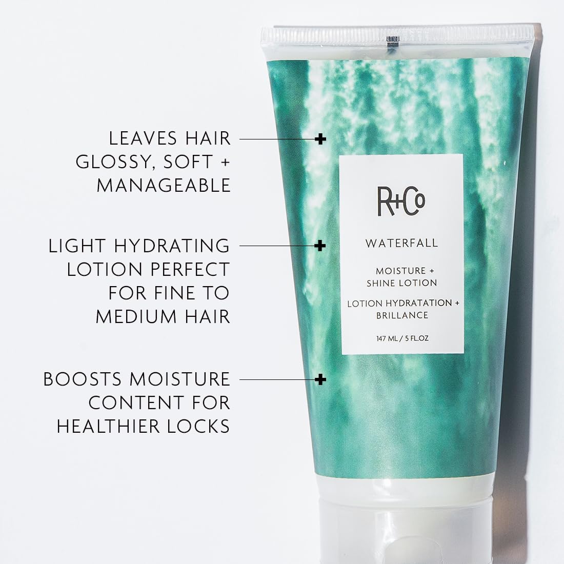 R+Co Waterfall Moisture and Shine Lotion | Lightweight Hair Hydration + Softness | Vegan + Cruelty-Free | 5 Fl Oz