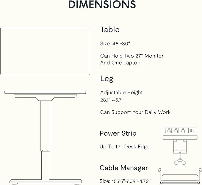 FLEXISPOT EN2 Whole-Piece Standing Desk with Clamp Power Strip, 48x30 Electric Stand Up Height Adjustable Desk with Cable Management (Black Frame + Black Top, 2 Packages)