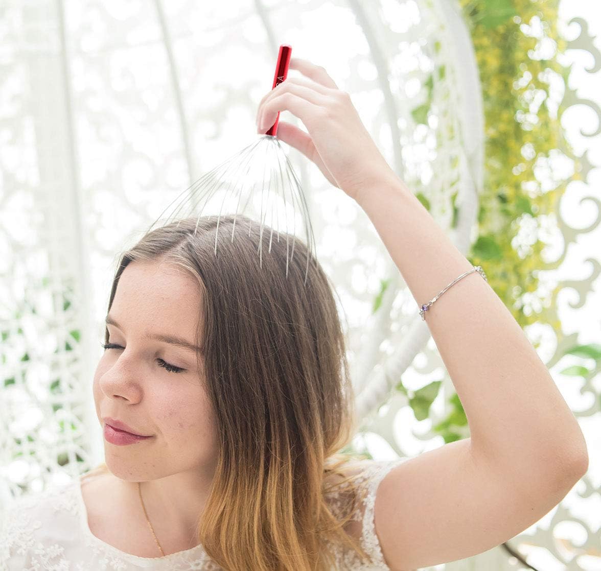 USAGA 36 Fingers Head Massager Scalp Massager Head Scratcher for Scalp Body Relaxing (Red)