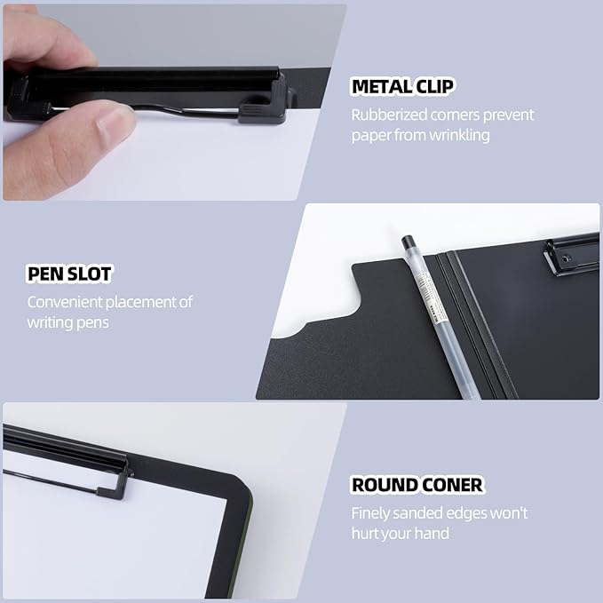 FRETONBA Clipboard Folder, 5 Pack A4 Foldable Clipboard with Horizontal and Vertical Double Metal Clips, 360 Degree Foldable Binder Clipboards with Pen Holder, File Cover Folder Clipboards, Green