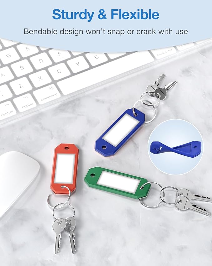 ttstar 20 Pack Hexagon Key Label Tags – Colorful Plastic Key Tags with Rings, Writable Inserts, Ideal Keychain ID Labels for Keys, Bags, USBs, Pets, and Item Identification