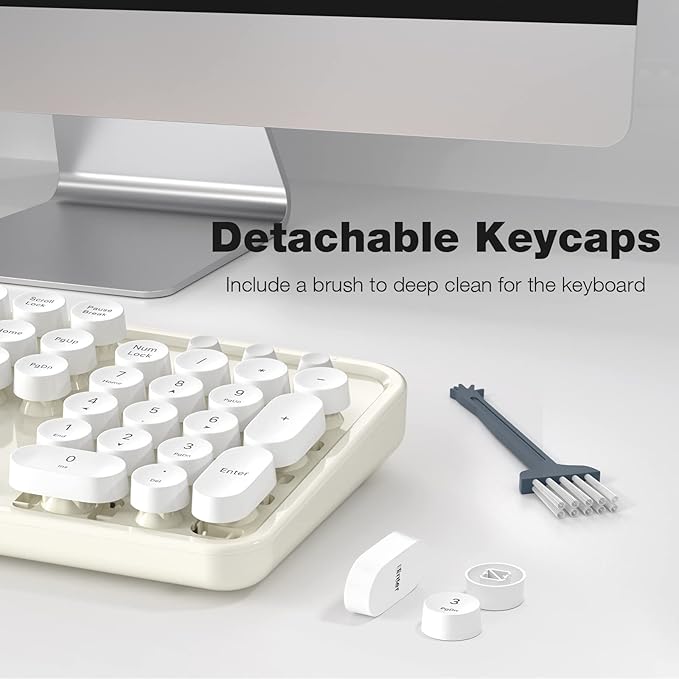 MOFII Wireless Keyboard and Mouse Combo, Computer Full Size 2.4G Plug and Play Wireless Typewriter Retro Round Keyboard and Mouse Set for Windows, Computer, Desktop, PC, Notebook - (Off White)