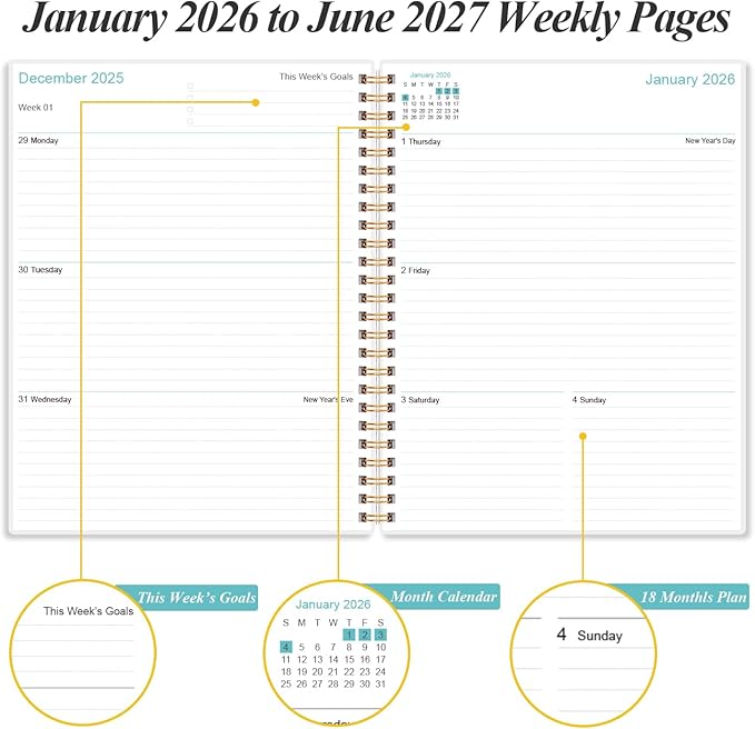2026-2027 Planner - 18 Months Weekly & Monthly Planner from January 2026 - June 2027, Planners 2026-2027 with Elastic Closure, Inner Pocket, 8.5" x 11", Flower-A