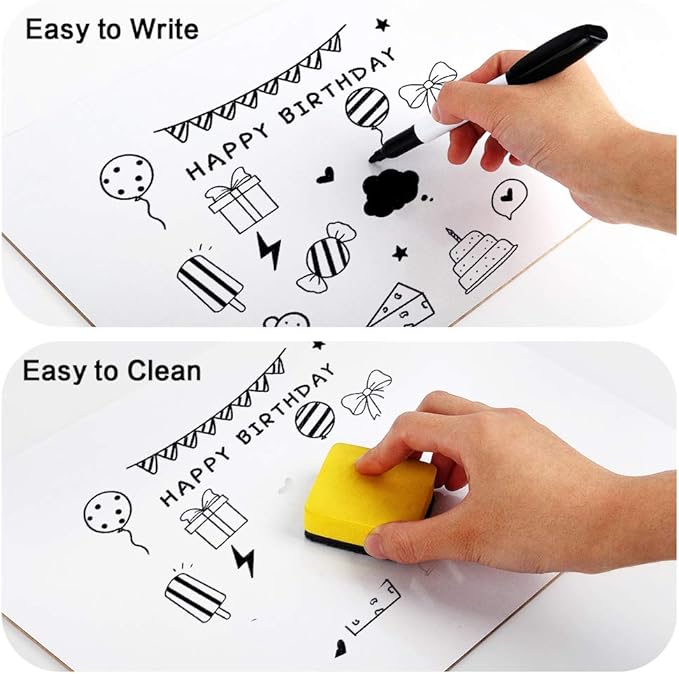 Dry Erase Lapboards, HERKKA 25 Pack Double Sided Dry Erase Lap Boards 9 x 12.5 Inch, 25 Markers, 25 Erasers, Small Dry Erase Boards for Students Classroom Teacher Supplies