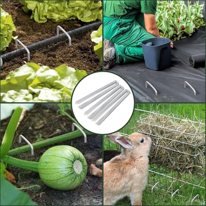 FEED GARDEN 10 Inch 50 Pack Galvanized Landscape Staples 11 Gauge Anti-Rust Garden Stakes Landscaping Fabric SOD Pins Yard Stakes for Weed Barrier Fabric