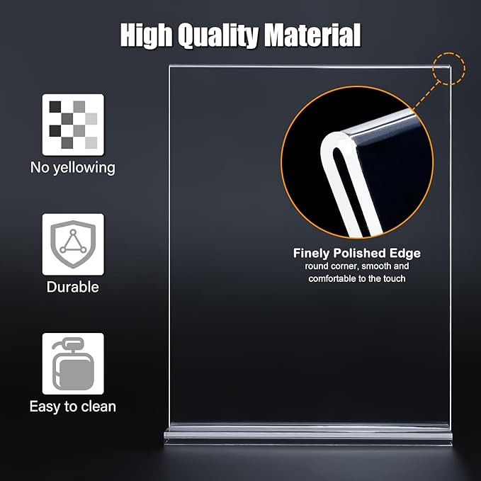 xydstay 6pack Acrylic Sign Holder 5 X 7, Vertical T Shape Clear Plastic Sign Holder, Double-Sided Menu Holder, Unbreakable Table Sign Holder for Restaurant, Office, School, Store and Home Use