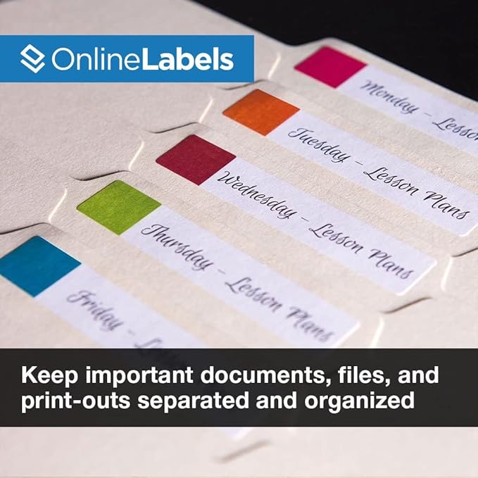 3.434 x 0.667 File Folder Labels - Pack of 7,500 Labels, 250 Sheets - Inkjet/Laser Printer - Online Labels