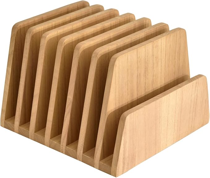KIRIGEN Desktop File Document Holder Stand 7 Slots Mail Paper Organizer Desk Sorter Holder for File Document Organizer Stand for Home Office Natural (7KWJJ-NA)
