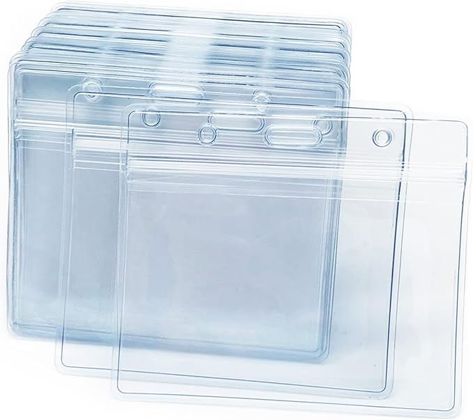 50 Pcs Clear Plastic Horizontal Name Badge ID Card Holders