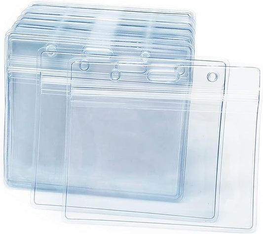 50 Pcs Clear Plastic Horizontal Name Badge ID Card Holders