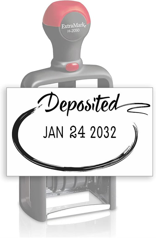 Heavy Duty Style Office Date Stamp with DEPOSITED - Self Inking Dater - Style C - Black Ink Color