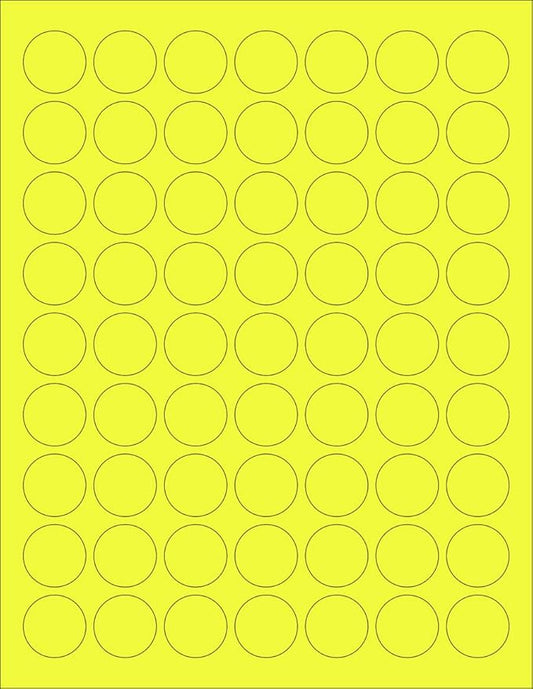 8-1/2 x 11" Neon Color High Light Fluorescent Labels for Laser & Inkjet Printer (YELLOW Fluorescent, 1" Round - 63 per Page - 3150 Labels)