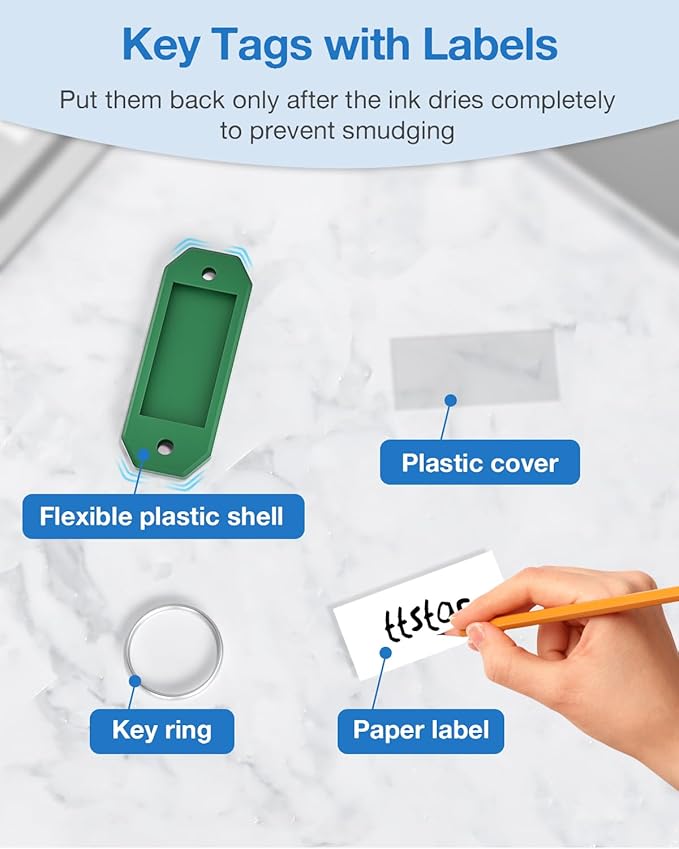ttstar Hexagon Key Tags with Labels – 10 Pack Color-Coded Keychain Tags with Ring, Writable Label Window for Key Organization, ID and Name Tags for Home or Office