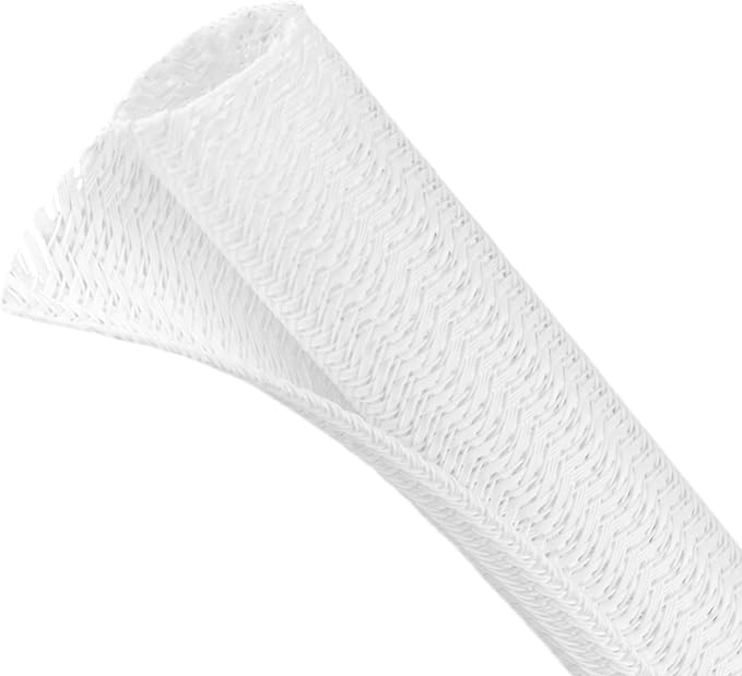 Split Wire Loom Tubing, Cable Protector Sleeve, Braided Cable Management for TV/Computer/Home Theater/Engine Bay, Cord Protectors from Pets No Chew (White, 3/8"-10ft)