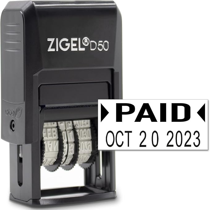 ZIGEL D50 Date Stamp with Paid - Self Inking Date Stamp - Black