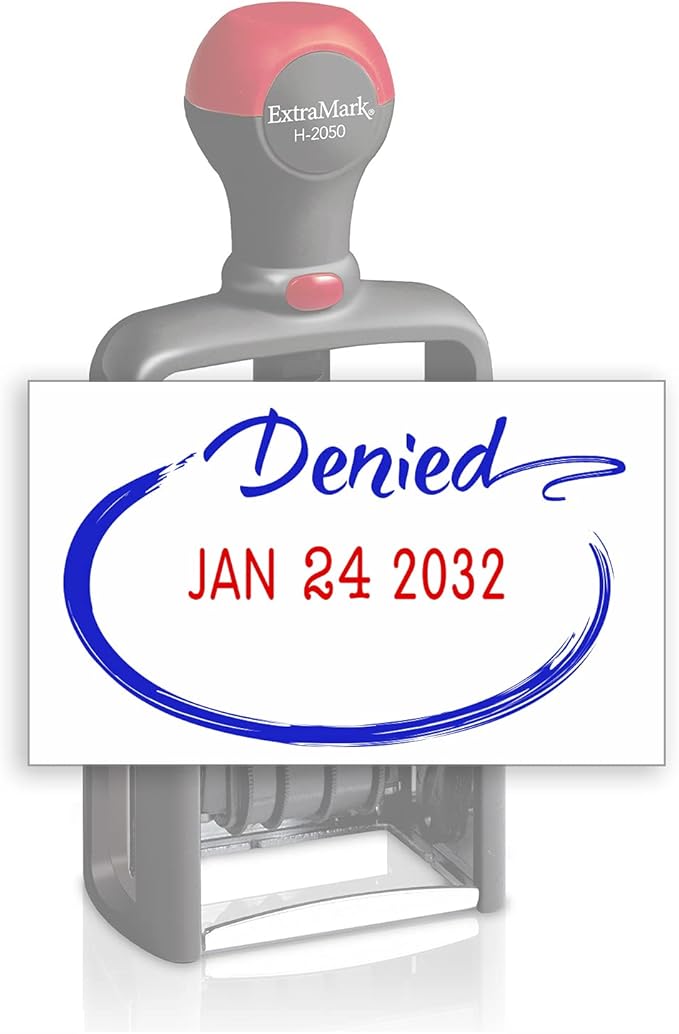 Heavy Duty Style Office Date Stamp with Denied - Self Inking Dater - Style C - Blue & Red Ink Color