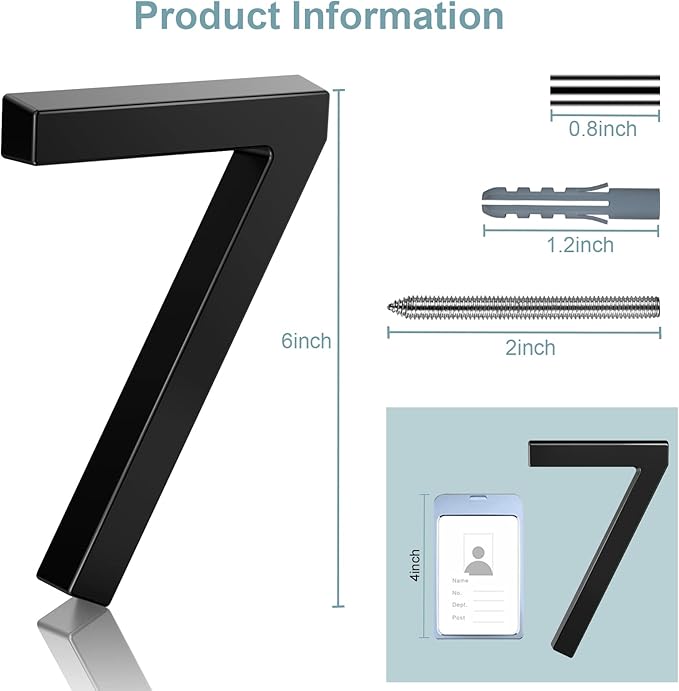 6" Floating Stainless Steel Address House Number, Modern Metal Anti-Rust House Numbers with Nail Kits for Door Garden Mailbox Decor Visibility Signage (8)