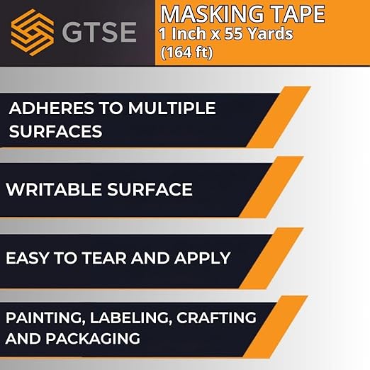 GTSE Masking Tape, 2 Rolls, 1 inch x 55 Yards (164 ft), Multi-Surface Adhesive Painting Tape, Perfect for Painting, Home, Office, School, Art, Crafts, Glass, Vinyl