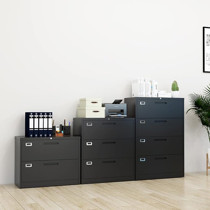 Fesbos Lateral File Cabinet with Lock, 3 Drawer Large Metal Filing Cabinet,Home Office Lockable Storage Cabinet for Hanging Files Letter/Legal/F4/A4 Size-Assembly Required
