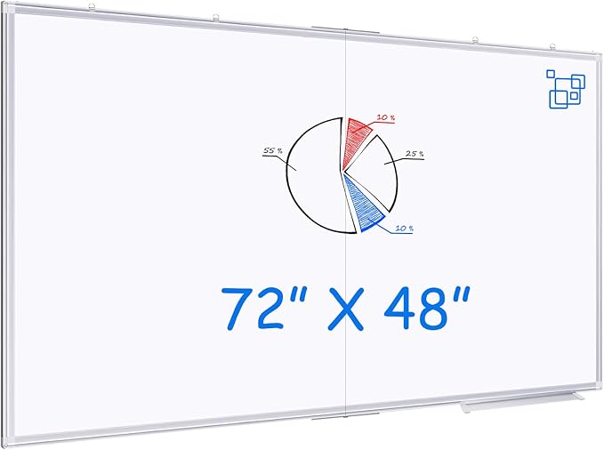 Magnetic White Board Dry Erase Board for Wall，72" x 48" (6ft x 4ft) Wall-Mounted Aluminum Frame Marker Board, Foldable Portable Whiteboard with a Long Pen Tray for School, Classroom, Office & Home