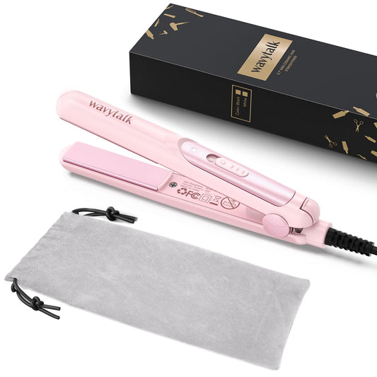 Wavytalk Mini Portable Flat Iron, 0.7 Inch Dual Voltage Hair Straightener - Small Flat Irons for Short Hair, Curls Bangs, Worldwide Use for Travel, Pink