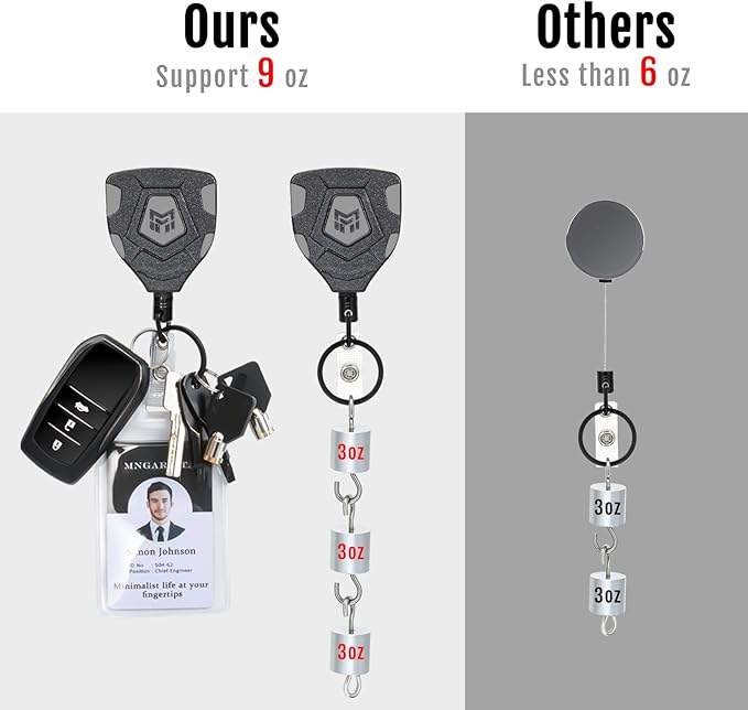 MNGARISTA Heavy Duty Retractable Keychain with Belt Clip, ID Badge Reel Key Chain, Badge Holder with 31.5' Steel Cord and Key Ring, 9.0oz, 2-Pack