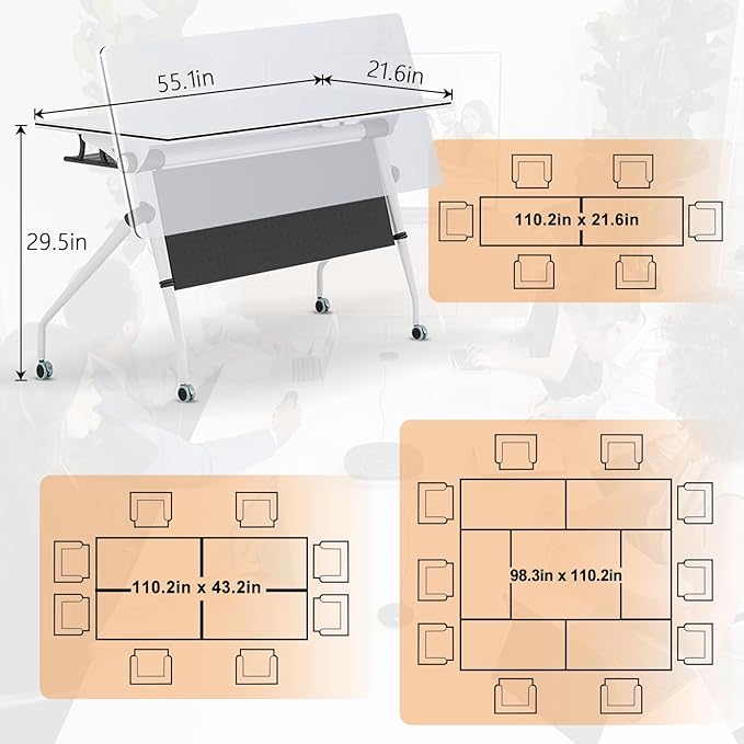 Conference Table,55.1''Folding Conference Room Table for 4-12 People,Mobile Flip Top MeetingTraining Table with Different Coulor and Styles for Offices, Classrooms,Meeting Room (2, C)