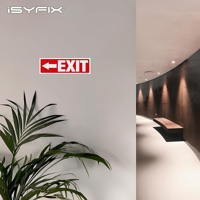 iSYFIX Exit Signs Stickers 6 Pack 12x4 Inch - Laminated Premium Vinyl Directional Left Arrow Signs for Buildings, Office, Workplace, Stores, Schools, Theaters, Parking, Restaurants, Factories
