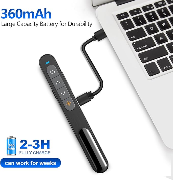 Norwii N76 Rechargeable Presentation clicker, Long Range Presentation Remote, Wireless Presenter, Pointer for PowerPoint Presentations, Slide Control - Green Light