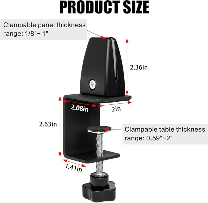 6-Pack Sneeze Guard Clamps for 1/8" to 1" Thick Panels, Adjustable Desk Partition Clips, Desk Privacy Panel Clips for Office and Home Use, Black