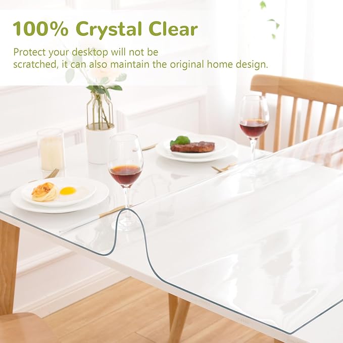 Eisdroma 36 x 63 Inch Clear Table Cover Protector, Clear Table Protector for Dining Room Table, 1.5mm Plastic Table Cover, Waterproof Table Pad for Kitchen, Office