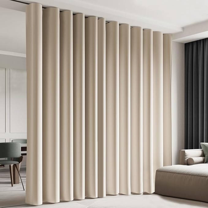 cbsroro Room Divider Blackout Curtain Track Curtains Wall Dividers Panels Screen for Living Rooms Bedroom Office Privacy Partition Separation, W150 × L84 Inch,1 Panel, Beige