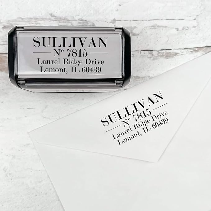 Self Inking Modern Address Stamps | Custom Return Address Stamper (Traditional Serif, Xtra Wide)