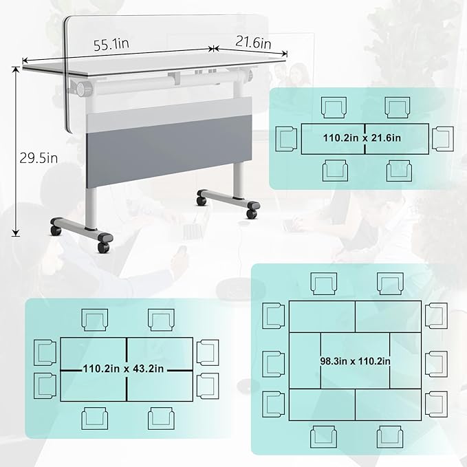 JEHUJD Conference Table,55.1''Folding Conference Room Table for 4-12 People,Mobile Flip Top MeetingTraining Table with Different Coulor and Styles for Offices, Classrooms,Meeting Room (6, B)