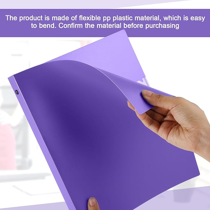 Henoyso 8 Pcs 3 Ring Binder 0.5 Inch Round Fits Letter Size 8.5'' x 11'' Paper Plastic Flexible Binder Bulk Holds 140 Sheets with 1 Pockets Versatile Organizer for Home Office School (Purple)
