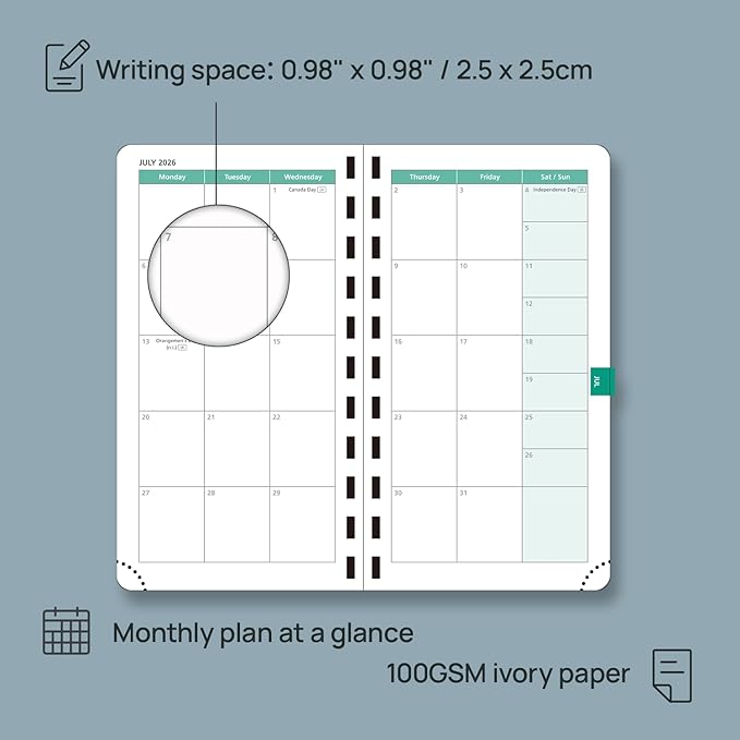 POPRUN 2026 Pocket Planner (Slim Size 3.5" x 6.5") Weekly and Monthly Calendar for Purse, with Hourly Time Slots, 100GSM Thick Paper, Spiral Soft Cover, Pen Holder - Night Sky Blue