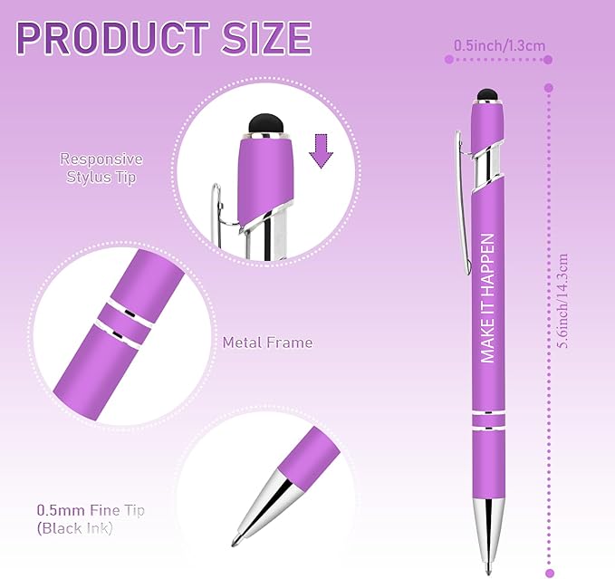 Luxeviss 100 Pcs Inspirational Pens Bulk - Motivational Ink Ballpoint Pen with Quotes Stylus Tip Nurse Gifts for School Coworkers Office Supplies Black Ink