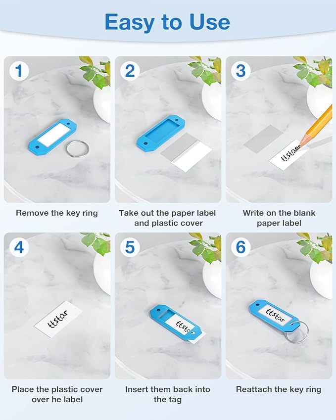 ttstar Hexagon Key Tags with Labels – 10 Pack Color-Coded Keychain Tags with Ring, Writable Label Window for Key Organization, ID and Name Tags for Home or Office
