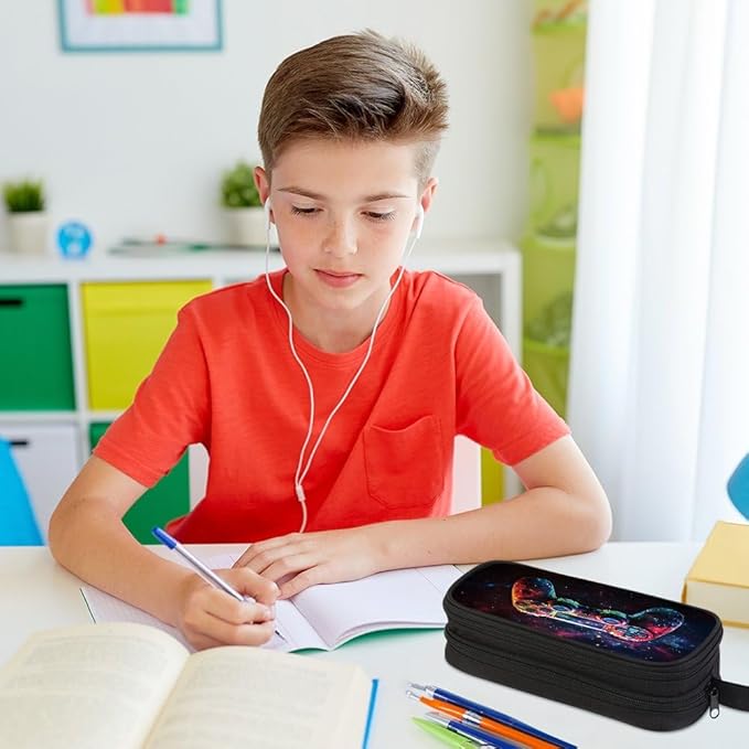 HiGaits Pencil Case for Boys,Multi-Slot Large Capacity Pencil Pouch with Soft Zipper, Durable Pen Box Game Controller