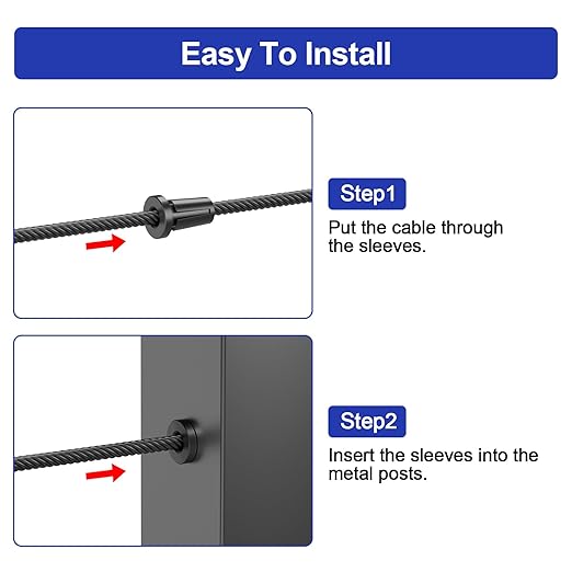 BLIKA Upgraded 100 Pack Stainless Steel Black Protector Sleeves for 1/8" 5/32" or 3/16" Deck Cable Railing, for Metal Posts, T316 Marine Grade, Cable Railing Protector Sleeves, Cable Railing Post Kits