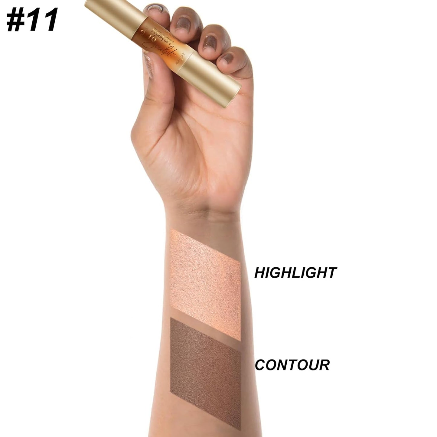 FOCALLURE 2 in 1 Cream Bronzer and Highlighter Stick,Non-greasy & Non-drying Contour Pencil,Easy to Create a Natural Matte Finishing,Long Lasting & Waterproof Face Brighten Make up Pen,SILKY CHOCOLATE