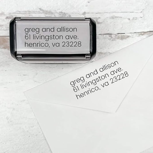 Self Inking Modern Address Stamps | Custom Return Address Stamper (Minimalist Left, Xtra Large)