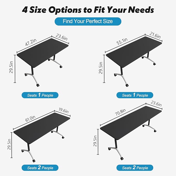Goakwwuz Conference Room Table, Folding Conference Tables,Thicken Grey Tabletop,Flip Top Wooden Seminar Meeting Room Table for Conference Room Offices (2, Black, 61.0“)