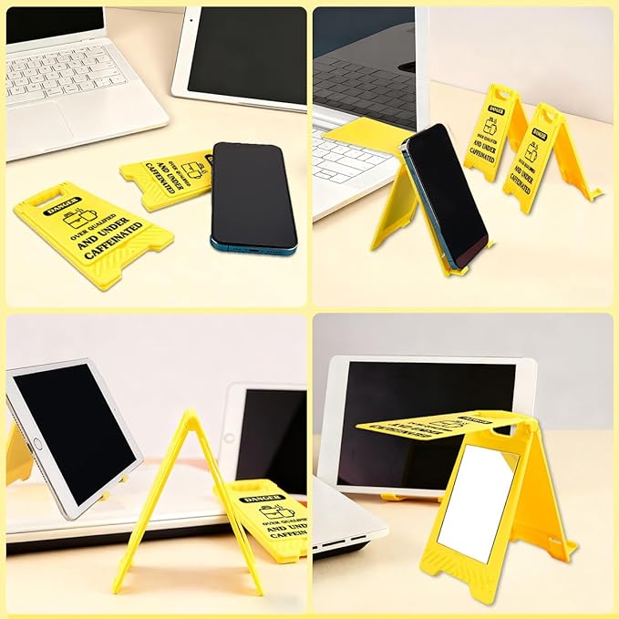 Funny Office Desk Accessories,Office Cubicle Decor, Caution Desk Decor,Phone Holder Mirror Acrylic Table Signs，Sarcastic Quote Novelty Gift for Coworkers Graduates Coffee Lovers HR (Over Qualified)