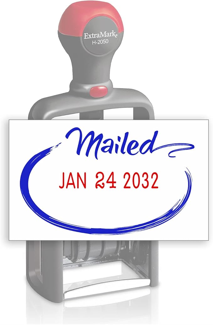 Heavy Duty Style Office Date Stamp with MAILED - Self Inking Dater - Style C - Blue & Red Ink Color