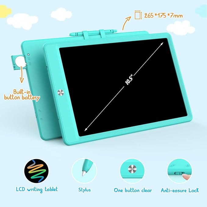 BUKEBU LCD Writing Tablet Doodle Board, Colorful Drawing Pad, Electronic Drawing Tablet, Drawing Pads,Travel Gifts for Kids Ages 3 4 5 6 7 8 Year Old Girls Boys (10.5 inch, Blue&Blue)