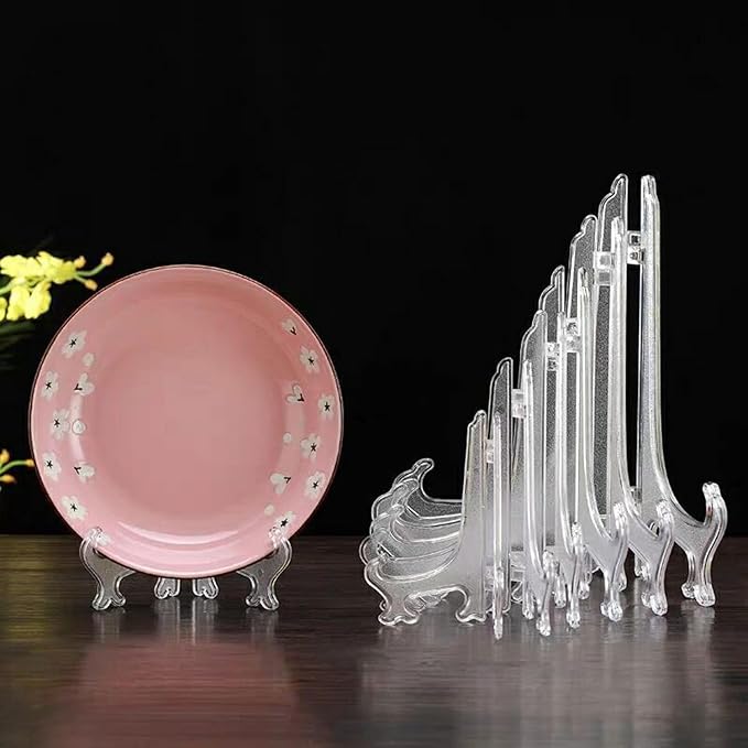 LonlyEagle 12 Pack 5 Inch Clear Plastic Easels or Stand/Plate Holders to Display Pictures or Other Items at Weddings, Plate Stands for Home Decoration, Birthdays, Tables