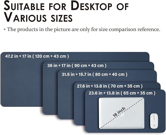 Leather Desk Mat - Small Non-Slip PU Desk Pad for Office and Home - Desk Organization and Accessories - Ideal for Large Mouse Pad and Small Desk Mats on Top of Desks (Dark Blue,23.6"x 13.8")