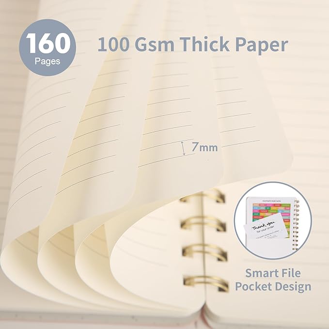 Spiral Notebook-5.75" x 8.125" College Ruled Journal with Inner Pockets and 160 Pages,PU Leather Cover Business Journal, Twin-Wire Binding Notebook Perfect for Office & Home School Supplies 3 pack Reefblue/Grey/Black