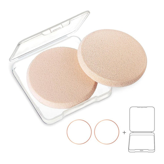 OWLFAVO 2pcs Round Makeup Sponges with 1 Travel Case, Beauty Face Primer Compact Powder Puff, Blender Sponge Replacement for Cosmetic Flawless Foundation, Sensitive and All Skin Types